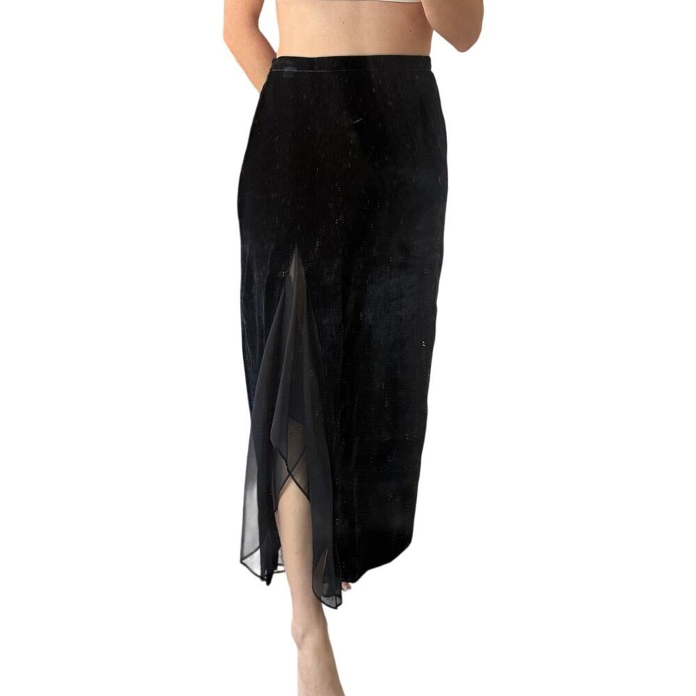 Banana Republic Black Velvet Whimsigoth Slit Chiffon Layered Midi Skirt Sz 0